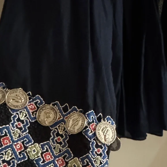 Zara Embroidered -Boho open jacket top with coin accents- Dark Navy Blue - Picture 5 of 16